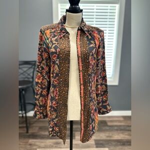 Soft Surroundings Icon Mixed Print Longsleeve  Button Down Tunic Top Size XS